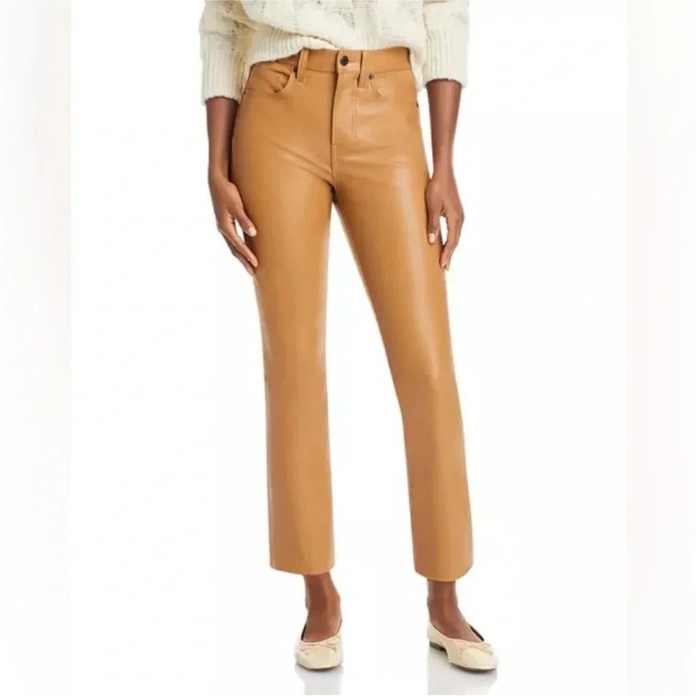 NWOT Veronica Beard Carly High Rise Cropped Faux Leather pants in Cognac size 28